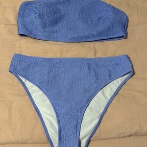 Blue Textured Bikini Set
